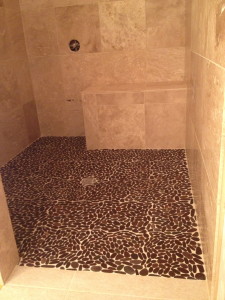 ADA Travertine Custom Shower Bathroom Remodeling in Austin Tx by Vintage Modern Design Build