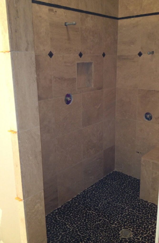 ADA Travertine Custom Shower Bathroom Remodeling in Austin Tx by Vintage Modern Design Build