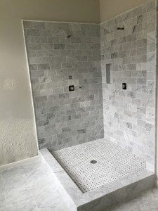 Carrara Marble Hex / Subway Tile Victorian Bathroom Remodel - Austin Tx