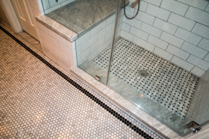 Carrara Marble Hex / Subway Tile Victorian Bathroom Remodel - Austin Tx by Vintage Modern Design Build