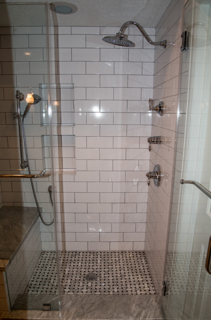 Carrara Marble Hex / Subway Tile Victorian Bathroom Remodel - Austin Tx by Vintage Modern Design Build