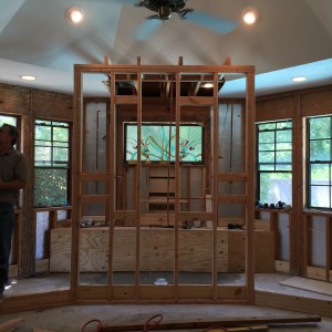 Custom Milled Travertine Walk in Shower West Lake Hills/ Austin Tx by Vintage Modern Design Build