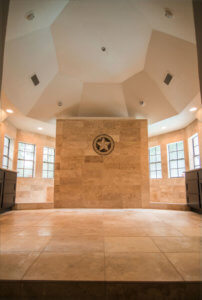 Custom Milled Travertine Walk in Shower Westlake / Austin Tx by Vintage Modern Design Build