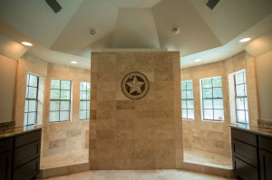 Custom Milled Travertine Walk in Shower Westlake / Austin Tx by Vintage Modern Design Build