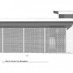 Vintage Modern front elevation for the construction of a Mid Century Modern Bungalow. Lakeway Tx