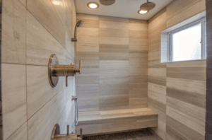 Custom Limestone / Sand stone Minimalist Modern Walk in Shower in Westlake Tx / Austin Tx by Vintage Modern Design Build