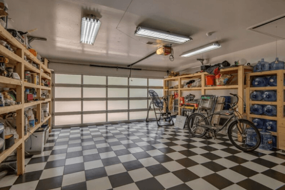 Garage Remodel With Custom Cabinets And Checkered Floor In West