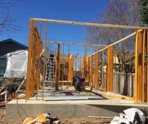 This is the framing on a room addition remodel done by Vintage Modern Design Build