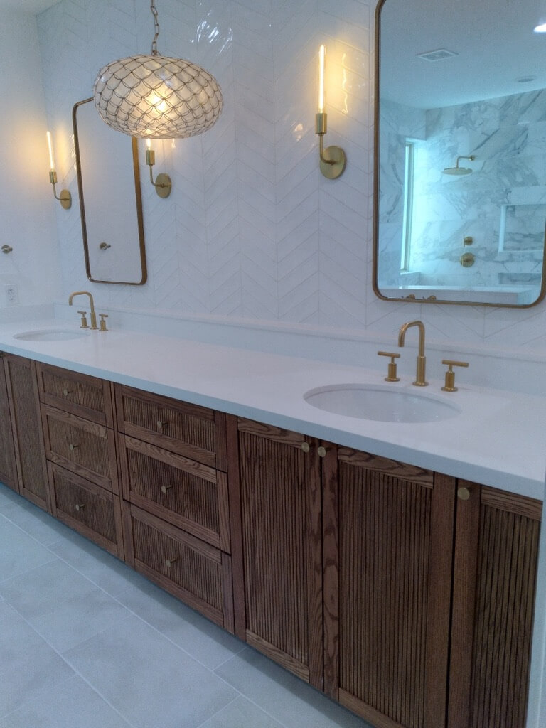 Calacatta Gold Walk in Shower Remodeling Project in Austin TX by Vintage Modern Design Build - Kitchen & Bathroom Remodeling in Austin TX