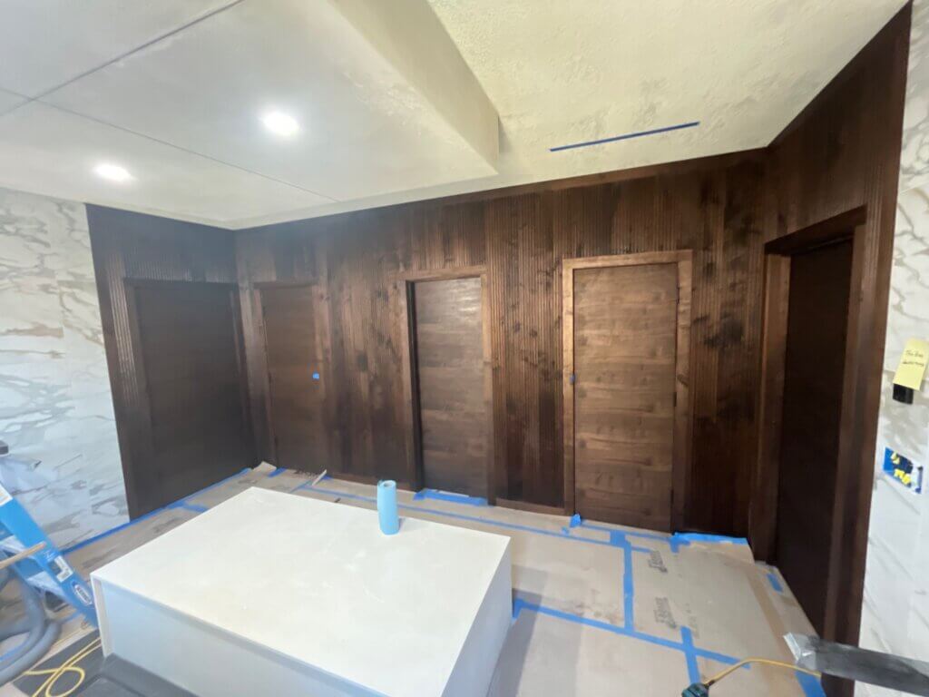 Custom Milled Walnut Wall Paneling Bathroom Remodeling Austin TX / West Lake Hills