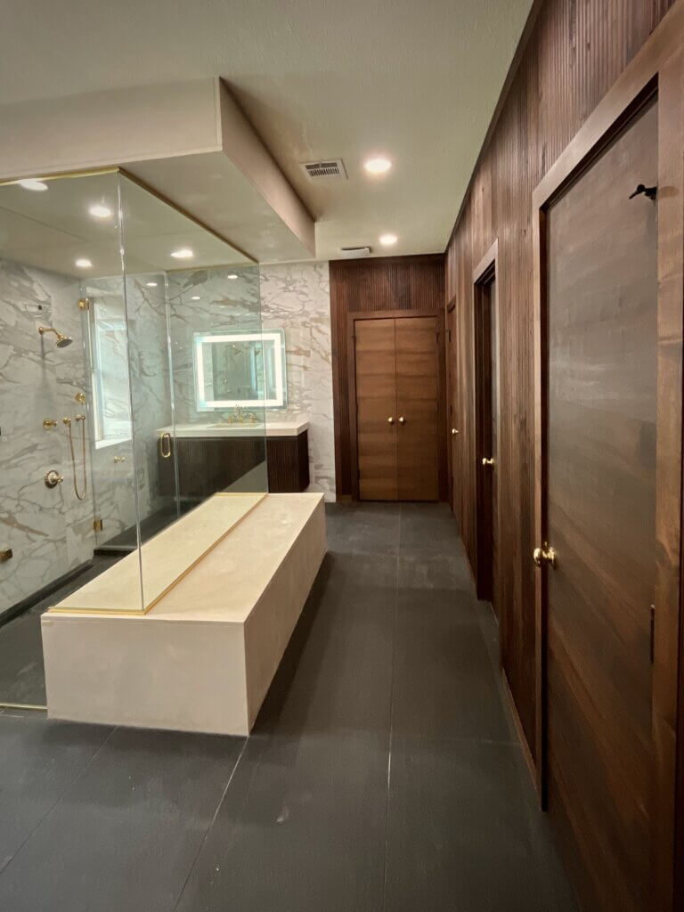 Luxury Steam Shower Bathroom Remodeling Project Austin TX / West Lake Hills- High End- Custom Milled Walnut Cabinetry